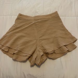 Beige High Rise Shorts